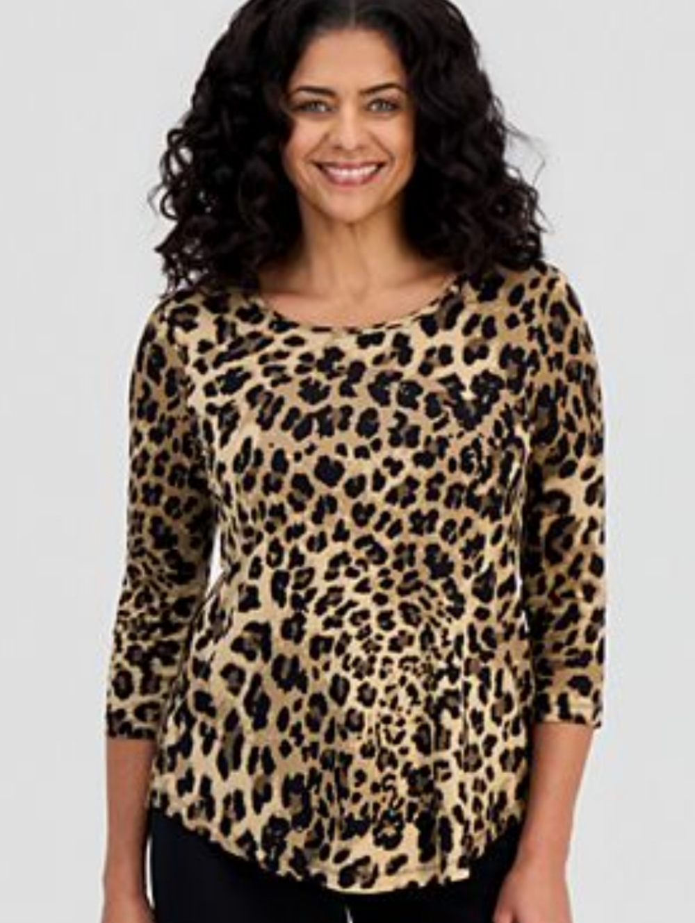 Women's Long Sleeve Leopard Print Tee in Brown